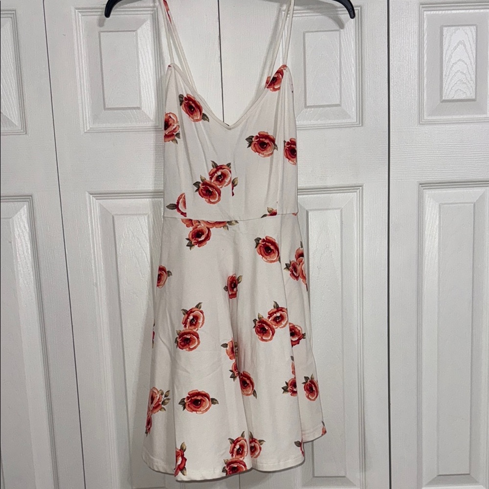 Floral White Dress with Red Accents